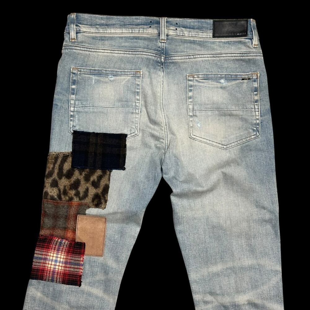 $1390 Amiri Men's Artpatch Distressed Jeans Light Denim Embelished Blue Sz 33 - Picture 11 of 14